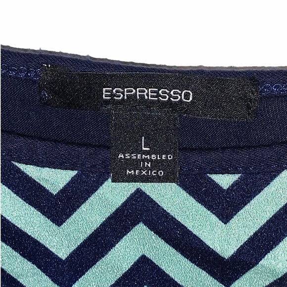 Espresso Chevron Navy Mint Striped Blouse Size L - Picture 2 of 4